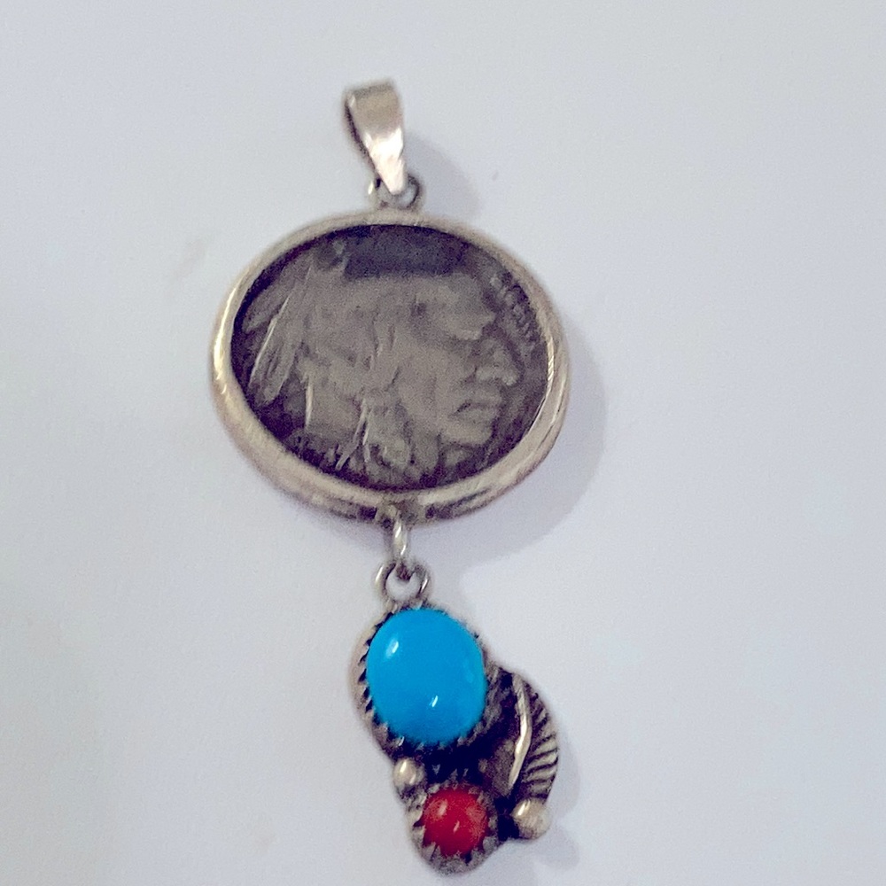 Native American nickel sterling turquoise pendant